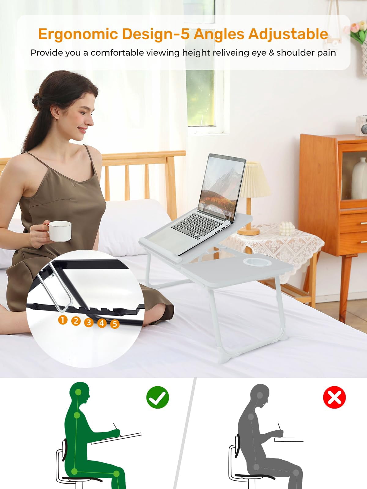 Lap Desk For Couch/sofa/floor  5-angle Adjustable Bed With Foldable &cup Holder Light Weight Tray Table Writing/eating/reading Portable Laptop Stand Adults