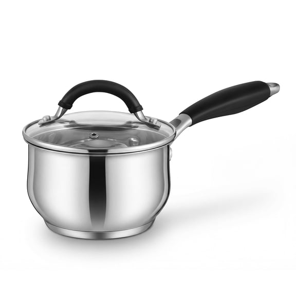 Vesteel 1QT Saucepan with Lid, Tri-Ply Base Stainless Steel Sauce Pan for Kitchen, Small Milk Pot with Handle for Soup, Compatible with All Cooktops, Dishwasher Safe