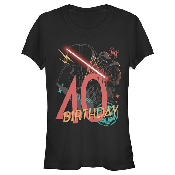 Junior's Star Wars Darth Vader 40th Birthday Abstract Background  Graphic Tee Black Medium