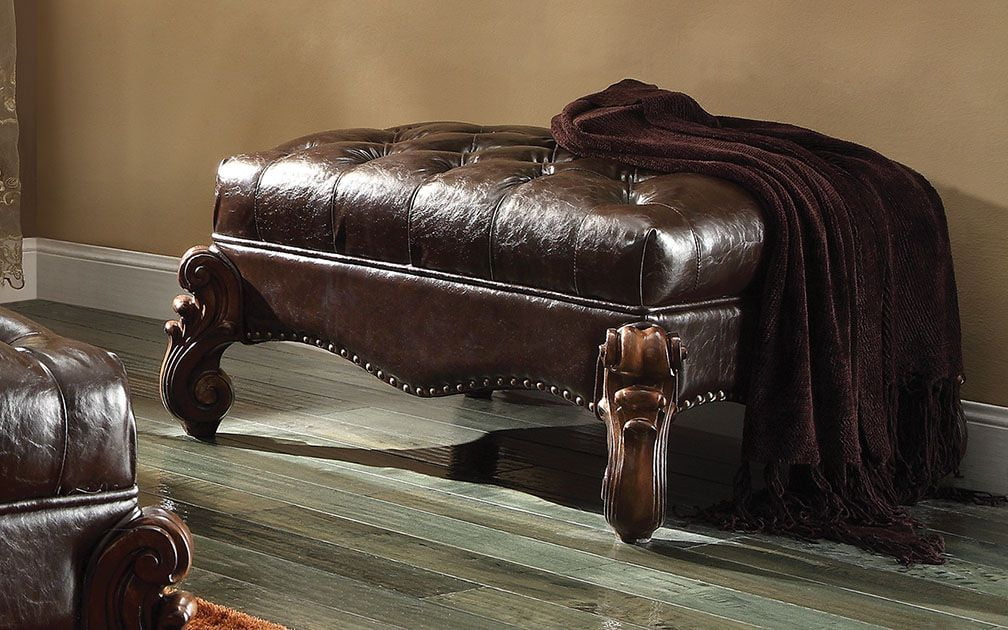 Versailles 37" Dark Brown and Cherry Oak Tufted Ottoman