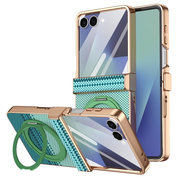 Decase for Samsung Galaxy Z Flip8 Case, Full Body Shockproof Cover with Built-in Screen Protector, 360° Rotating Ring Kickstand, Magnetic PC Protective Case, Green