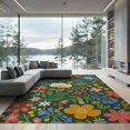thumbnail image 2 of ODIKA 8'x10' Green Vibrant Floral Luck Design Washable Area Rug Charming Botanical Pattern with Playful Blooms Non-Slip Chair-Friendly Mat for Dining Room, Large Office, Lounge, 2 of 7