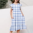 thumbnail image 5 of Zpanxa Robes Florales pour Filles Été Manches Courtes Manches Volantées Col Rond Imprimé de Fleurs Taille Poche Robe Superposée Polyester Spandex Bleu 8-9 Ans, 5 of 5