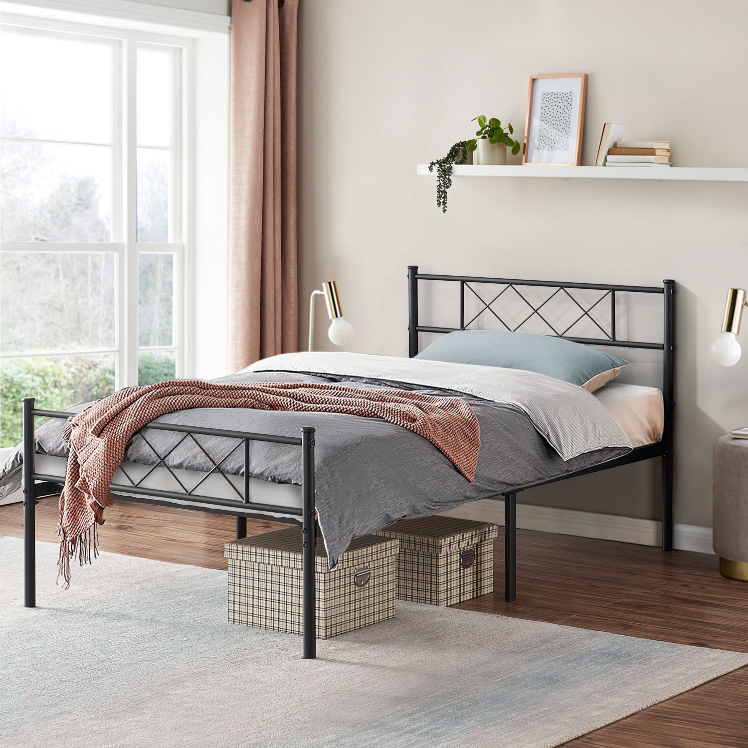 Twin Size Metal Platform Bed Frame With, How To Put Together A Bed Frame And Headboard