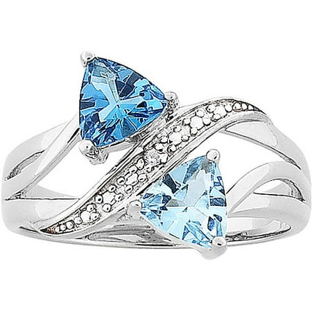 Personalized Sterling Silver Couple's Trillion Birthstone Ring with Diamond Accent