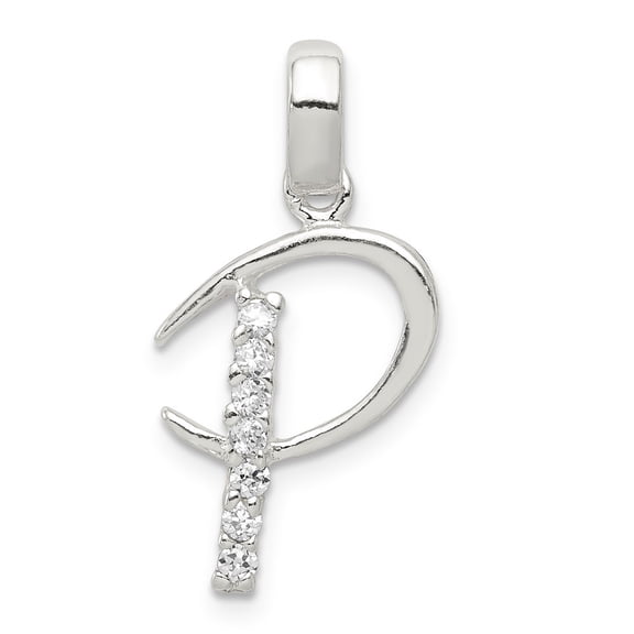 Sterling Silver CZ Letter P Initial Pendant Charm