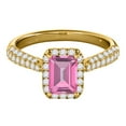 thumbnail image 2 of Mauli Jewels Rings for Women 3.40 Carat Diamond And Emerald Shaped Pink 4-prong 10K Yellow Gold, 2 of 7