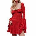 thumbnail image 2 of Robe à Encolure Carrée pour Femmes Manches Longues Manches Trapèze Courte Mini Robes Rouge m, 2 of 8