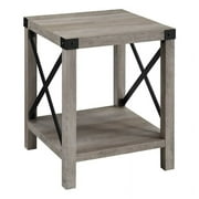 Pemberly Row 18" Farmhouse Wood Side Table with X-Shape Metal Frame in Gray