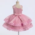 thumbnail image 2 of IBTOM CASTLE Toddler Kids Girls Pageant Sequin Flower Dress, Shiny Asymmetric Shoulder Formal Party Tiered Tulle Gowns 2-8T Bean paste color, 2 of 7