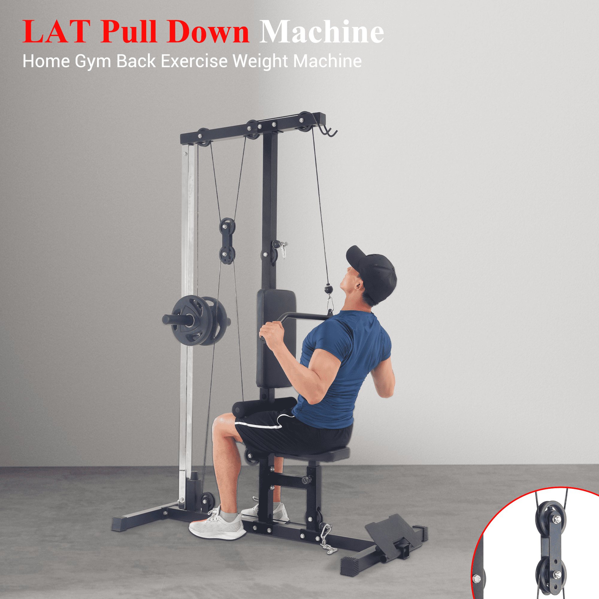 LAT Power Cable Machine, LAT Pull Down Machine with High and Low Pulley Station and Adjustable Leg Support, Back Exercise Equipment for Home Gym Body Strength Training