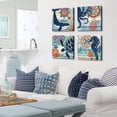 thumbnail image 3 of Nautical Wall Art Boho Bathroom Decor Navy Blue Beach Themed Sea Turtle Octopus Whale Canvas Pictures Coastal Artwork Vintage Nautical Ocean Animal Posters Nursery Kitchen Home Decoration 16x16" 4 Pcs, 3 of 6