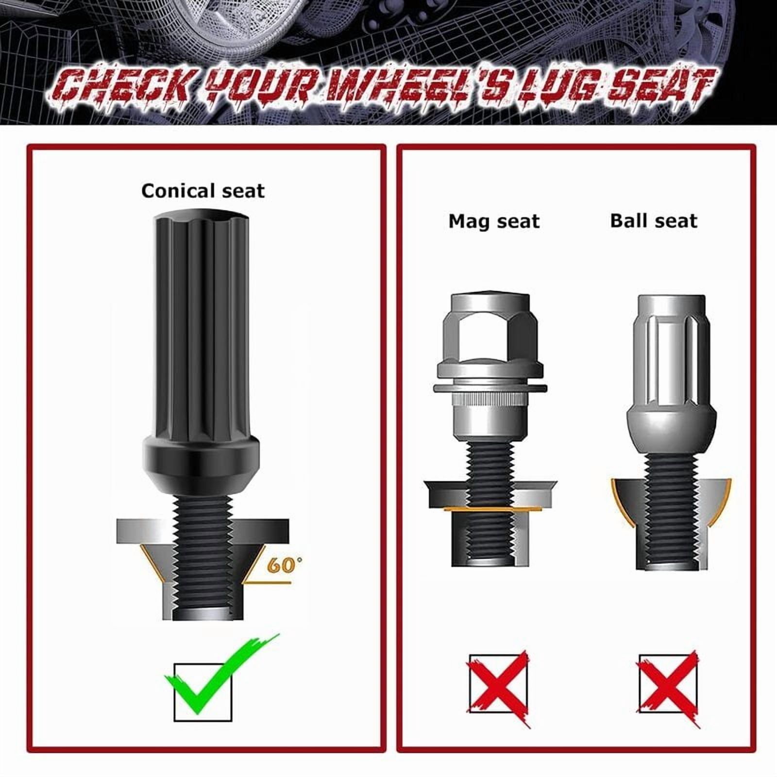 Richeer M14x1.5 Lug Nuts for Silverado Suburban Sierra 1500 Escalade Tahoe Traverse Yukon, 24pcs 14x1.5 Black Lug Nuts Long Extended XL 7 Spline with Socket Key for 6 Lug Aftermarket Wheels