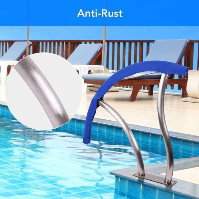 GloryStar 30"x30" Pool Handrail with 250LBs Load Capacity, 304 Stainless Steel Pool Rail, Silver Railing and Blue Grip Cover for Inground Swimming Pools