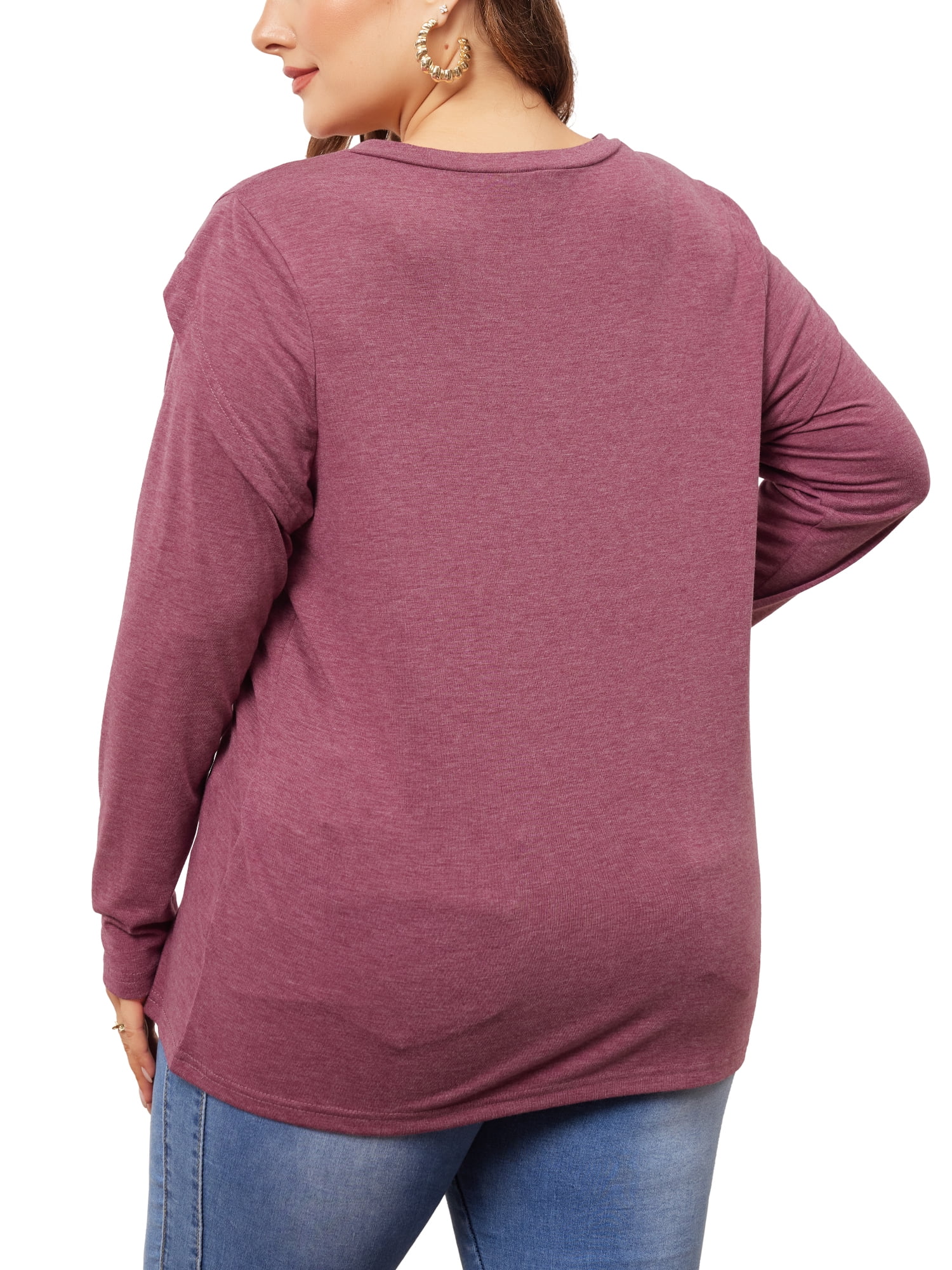 DARING DIVA Women's Plus V Neck Tulip Long Sleeve T-Shirt Casual Blouses 2X Purple Red