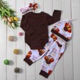 thumbnail image 4 of Thanksgiving Baby Outfits Newborn Kids Baby Boy Girl Letters Print Bodysuit Rompers +Turkey Pants Headband Clothes 4PCS Outfit Set, 4 of 9