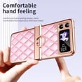 thumbnail image 2 of MonsDirect for 6.7 inch Samsung Galaxy Z Flip 3 5G 2021 Case, Hinge Protection Plating Frame Hard PC Shell PU Leather Cover Durable Shockproof with Finger Ring Stand Holder for Galaxy Z Flip 3, Pink, 2 of 7