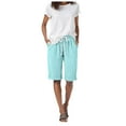 thumbnail image 4 of vigerkar Women's Elastic Waist Knee Length Casual Cotton Bermuda Shorts with Drawstring Mint Green, L, 4 of 6
