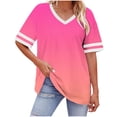 thumbnail image 3 of Sports Shirts for Women Dqueduo Women's Oversized-neck Short Sleeved Solid Summer Base Shirt Sports T-shirt Hot Pink XXXXL, 3 of 8