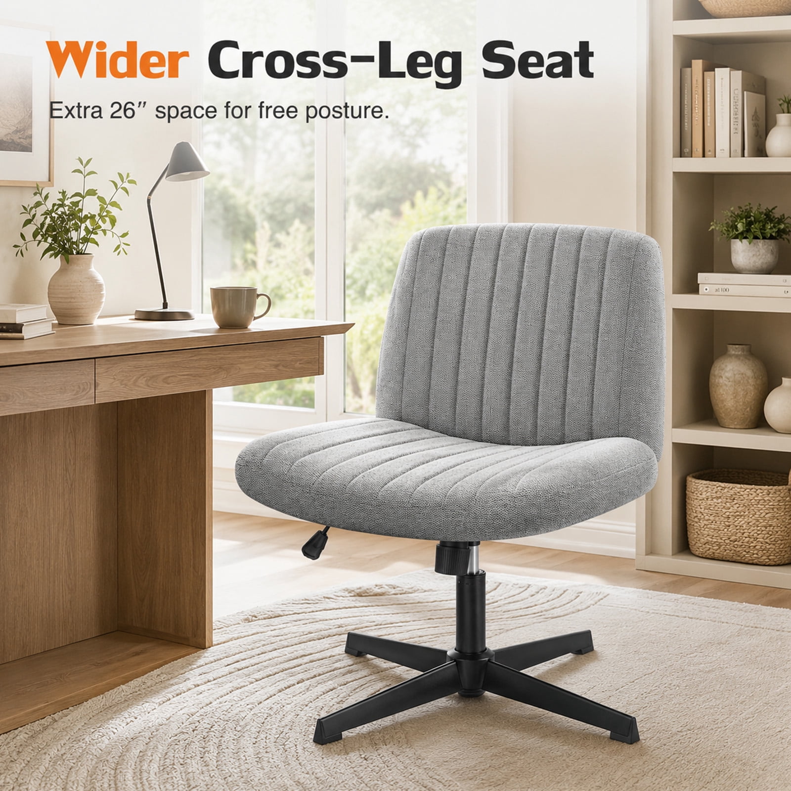 Alvantor Criss Cross Office Chair, No Wheels Armless Swivel, Wide Seat Criss Cross Chair for Home Office & Reading Room