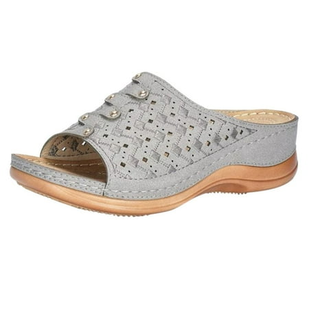 

Hvyesh Clearance Sandals for Women Leather Bottom Solid Color Sandals Ladies Leisure Travel Slippers Webbing Decoration Slipper Casual Softy Sandals
