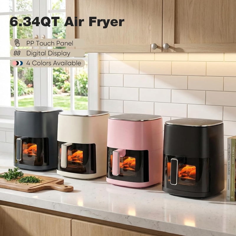 Simenmax Air Fryer, 6-Quart with Viewing Window, 12-in-1 Functions - Air Fry, Roast, Reheat, Dehydrate, Bake, Steam, and More, 400°F Max Temperature, Black