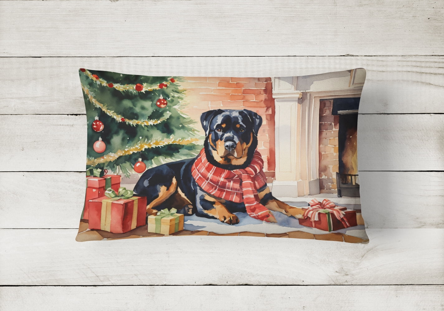 Rottweiler Cozy Christmas Throw Pillow 12 in x 16 in