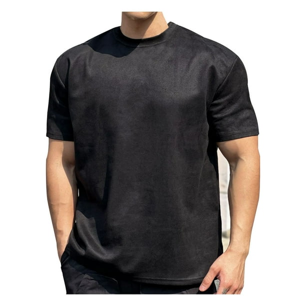 pstuiky Mangas cortas para hombre, Camiseta lisa informal de manga corta y cuello redondo para hombre ropa de hombre l