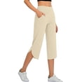 thumbnail image 6 of Kvture Capri Yoga Pants for Women Summer Split Side Sweatpants Stretch Lounge Lightweight Workout Joggers with Pockets Beige Pant XXL, 6 of 9