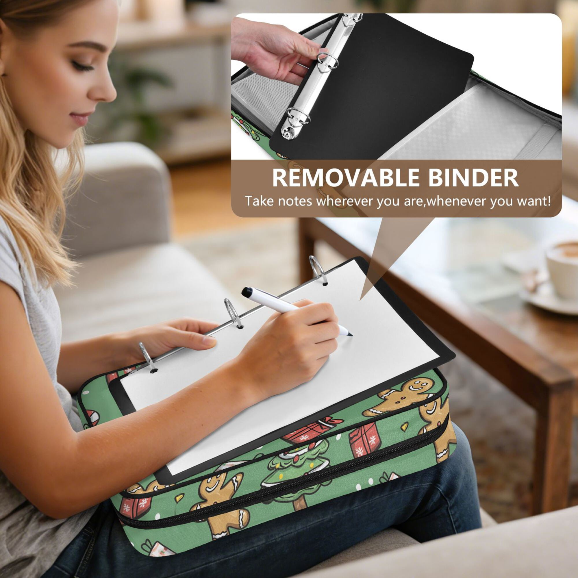 FORMRS Accordion File Folder A4 Size 7-Pocket Expanding Document Organizer Bag with 3 Ring Binder, Christmas Cookies
