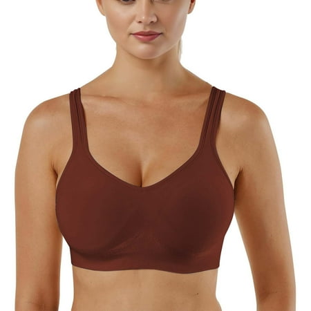 Sheghy Sports Bras for Women Ladies Traceless Comfortable No Steel Ring Breathable Gathering Buckle Bra Woman Underwear Womens Plus Size Clearance $5 Brown XL