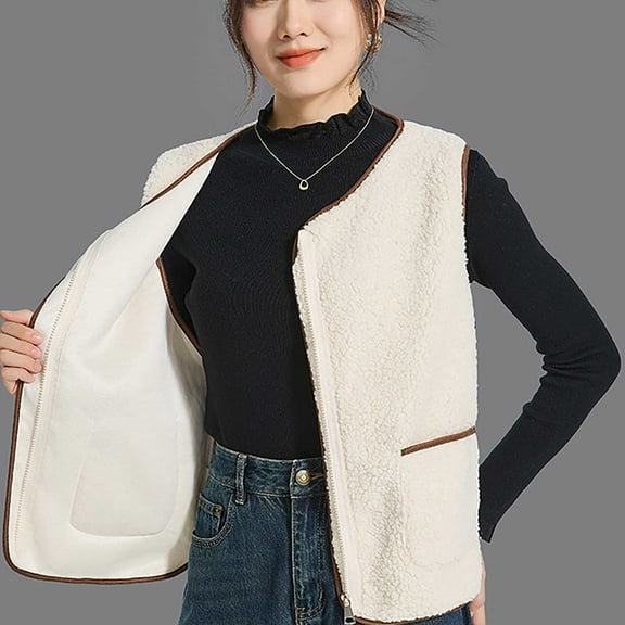‌FDGIU Women's Oversized Fleece Vest - Warm Zip Up Sleeveless Sherpa Jacket with Pockets, Lightweight Fall Winter Outerwear 2025