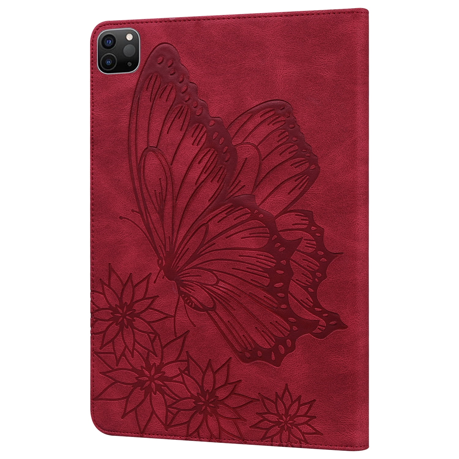 Allytechgroup iPad Pro 13 Case Cover, Stylish Big Butterfly Design PU Leather Smart Cover Auto Sleep Wake Pencil Holder Flip Stand Shockproof Bumper Case for Apple iPad Pro 13" 2024 M4, Red