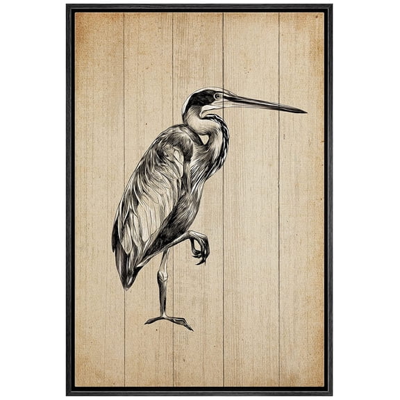 wall26 Framed Canvas Print Wall Art Retro Vintage Wood Panel Crane Bird Nature Wilderness Illustrations Modern Art Decorative Rustic Relax/Calm for Living Room, Bedroom, Office - 16"x24" Bl
