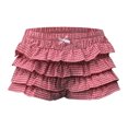 thumbnail image 4 of Women Sexy Ruffle Shorts With Bow Plaid Print Party Mini Shorts Short Skirt Low Waist Layered Shorts, 4 of 4