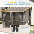 thumbnail image 4 of AECOJOY 10' x 10' Lean to Gazebo with Netting and Curtain Outdoor Hardtop Gazebo Aluminum Metal Pergola ​For Garden, Patio, Backyard-​Dark ​Gray, 4 of 8