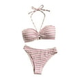 thumbnail image 2 of Arnsht Women's 2 Piece Swimsuits Striped Tie Back Halter Top Bikini Sets Soft Comfortable Breathable Beach Vacation Swimwear Pink M, 2 of 7