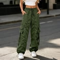 thumbnail image 2 of CONZONE Womens Cargo Pants Wide Leg Elastic Waist Drawstring Jogger Pants With Pockets Summer Fall Baggy Trousers For Women, 2 of 6