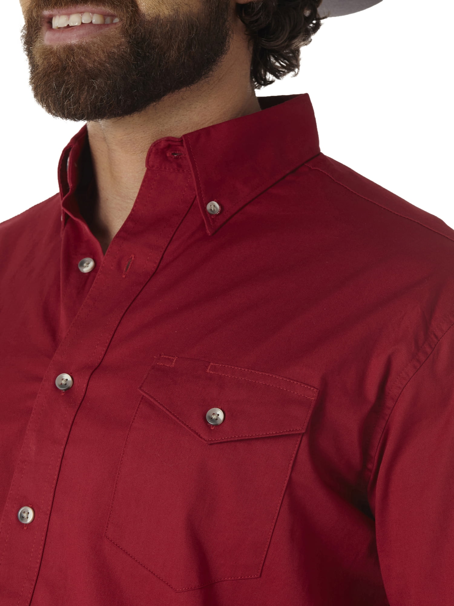 Wrangler Men's Long Sleeve Western Button Down Lightweight Solid Twill Shirt