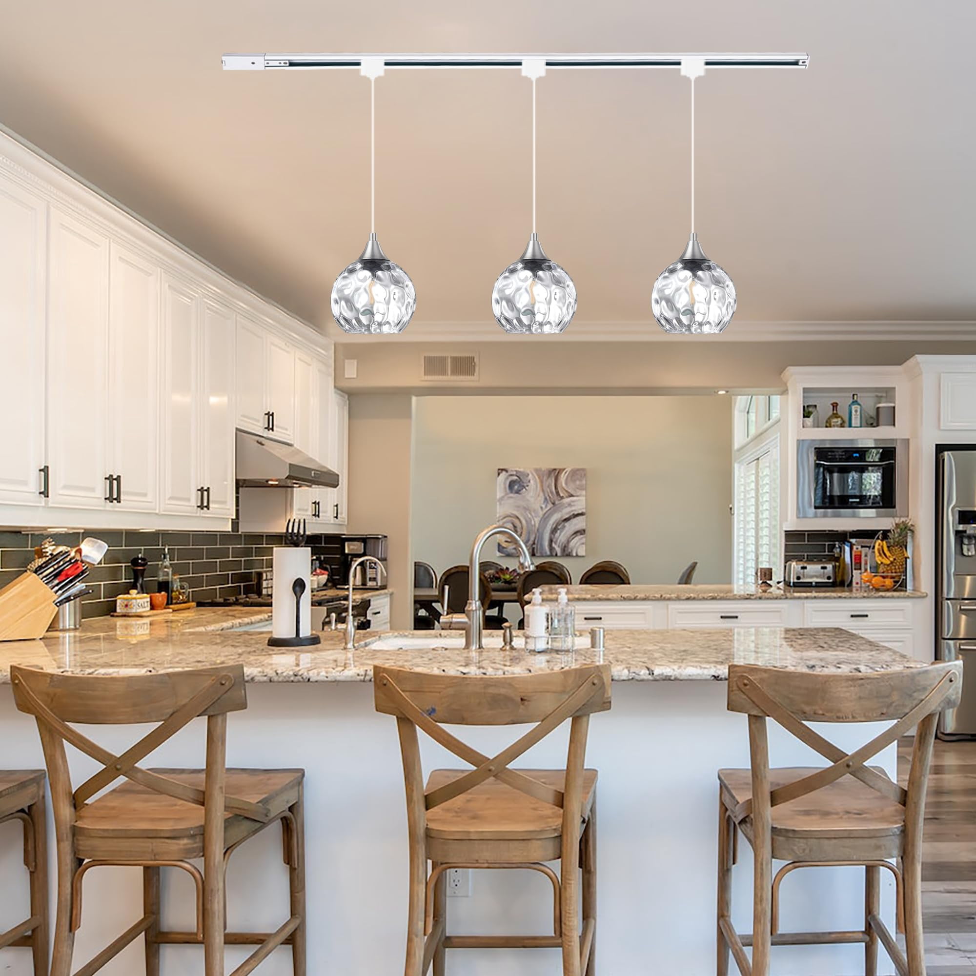 Kiven H-Type track lighting pendants Dimmable,Modern h track pendant lights with Clear Glass Globe,Decorative Track Lighting Fixture for Kitchen Hallway Restaurant Shop(3-Light)