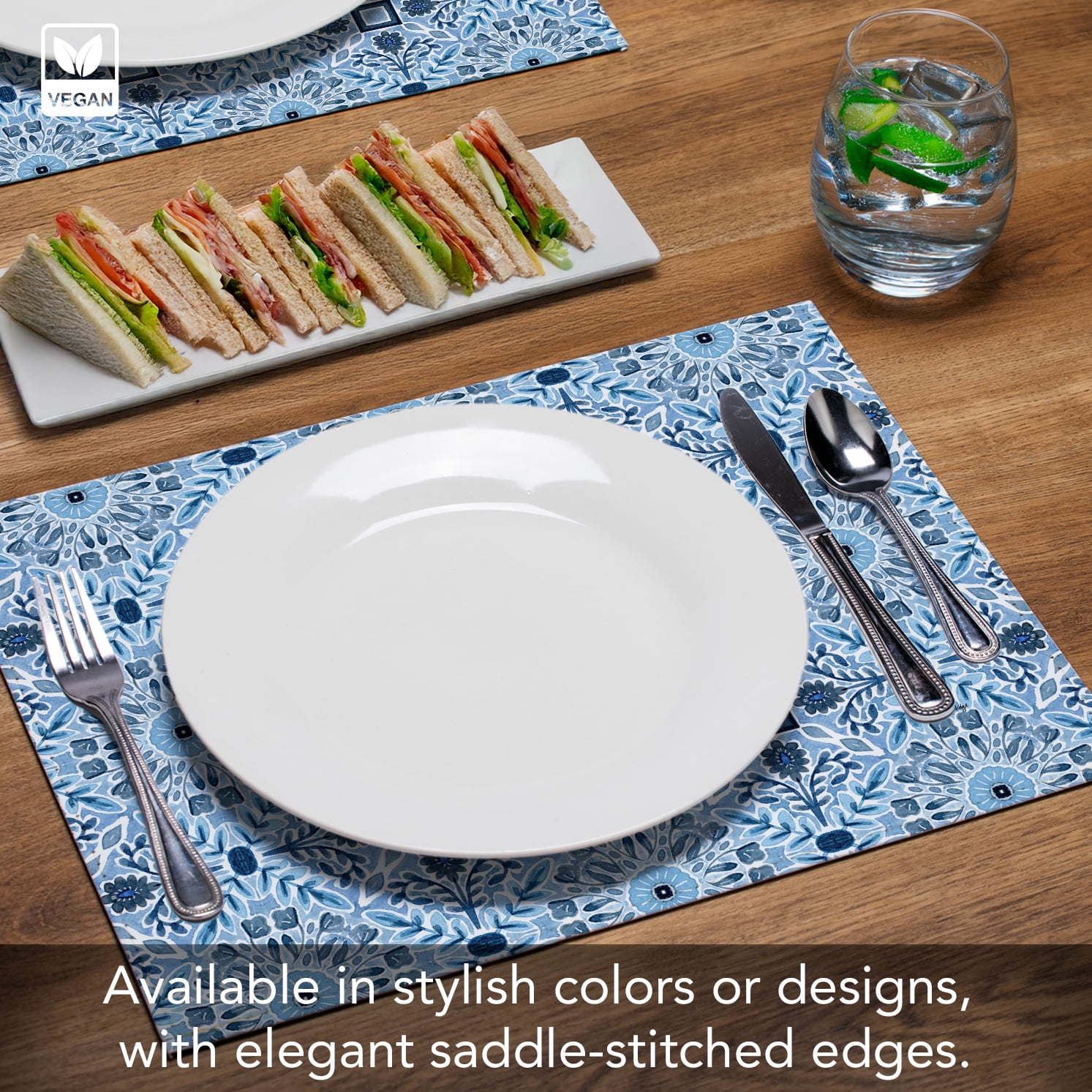 Luxurious Geo Floral Vegan Leather Placemats 4 Pack Look and Feel of Genuine Leather Infused with Copper