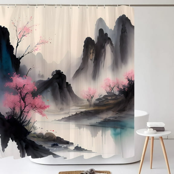 Chinese style Ink landscape Bathroom Curtain Scenery Shower Curtain Bathroom Partition Waterproof Shower Curtains with