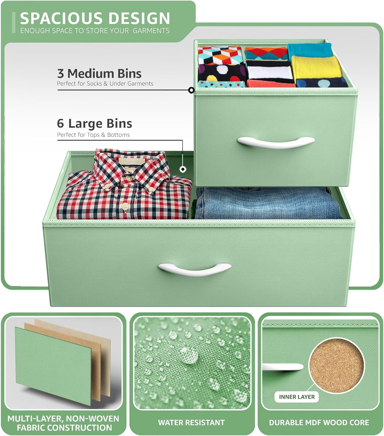 Sorbus 9-Drawer Dresser Nightstand End Table, Steel Frame, Wood Top, Teal