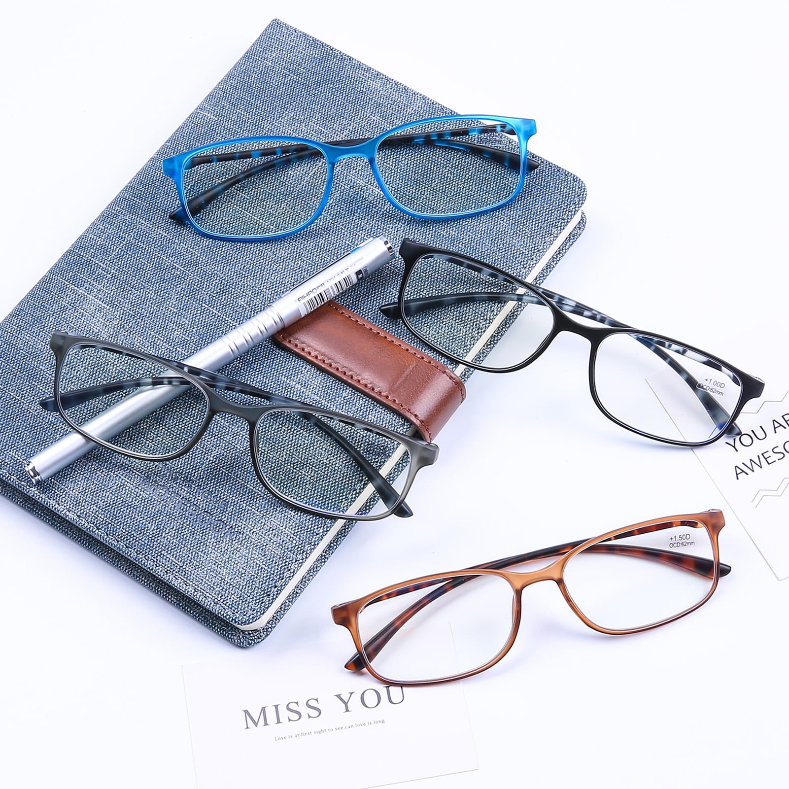 Computer Reading Glasses Blue Light Block - Comfortable Lightweight TR90 Flexible Frame UV Protection Anti Glare Eye Strain Readers, 1.5