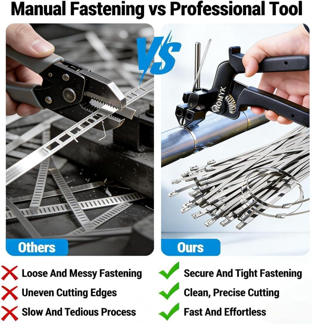 Stainless Steel Cable Tie Gun, Self Tensioning and Cutting Metal Zip Tie Tool for Chain/Link/Fence (Red)