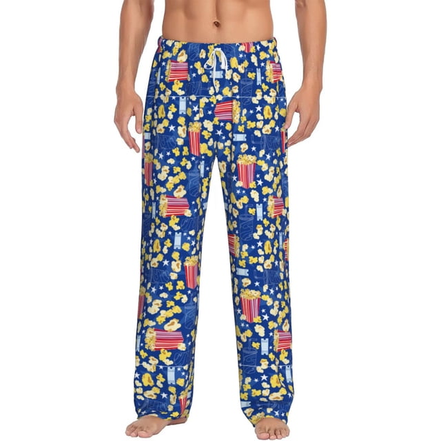 Kdxio Cute Popcorn Pattern Men's Pajama Pants, Elastic Waist with Drawstring and Pockets, Comfortable Loungewear-Small