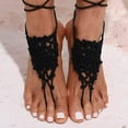 thumbnail image 3 of Xiao Hua Sandalias de boda en capas con cadena de tobillo y encaje, para pies descalzos, con lazo en el tobillo (2 unidades, negro), 3 of 5
