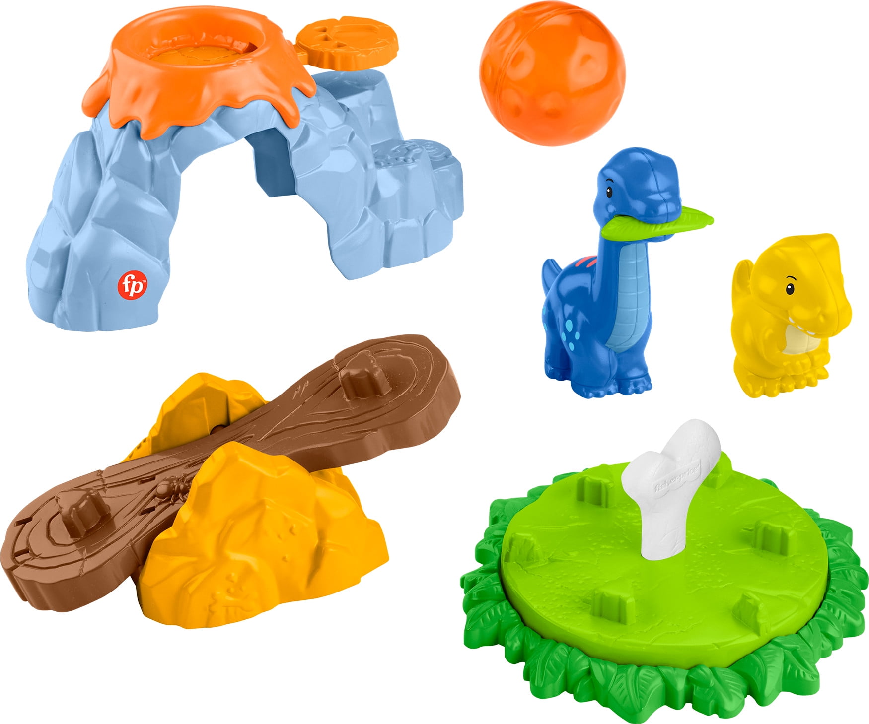 Fisher-Price Little People Spin & Play Dinosaur Playground Toddler Playset, 6 Pieces - Walmart Exclusive, Little People toddler playset with a boulder launcher, merry-go-round, seesaw & 2 dinosaur figures for pretend play