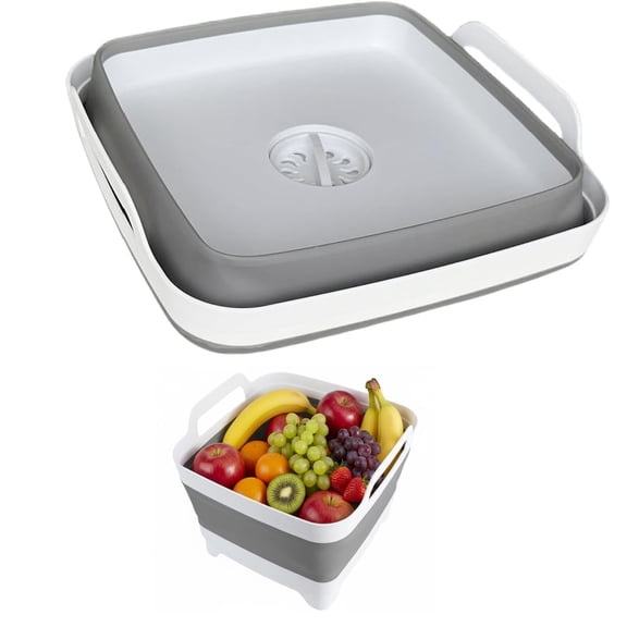 Januofit Collapsible Wash Basin for Baby Bottles - 2.4 Gallons Portable Wash Bin for RV Camping Sink, Space-Saving Dish Tub (Gray)