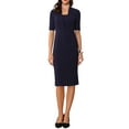 thumbnail image 1 of Vestido ajustado de mujer Inspire Chic con escote en V, mangas cortas, vestido midi bodycon para el trabajo, azul oscuro, talla XL, 1 of 6